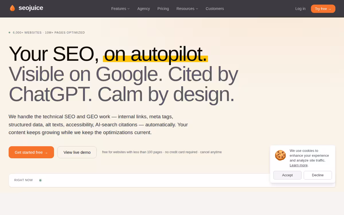 SEOJuice homepage screenshot