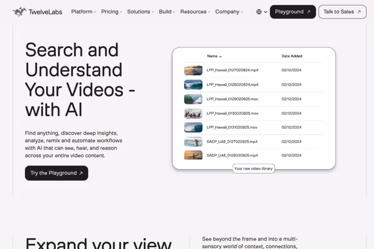 Twelve Labs homepage screenshot