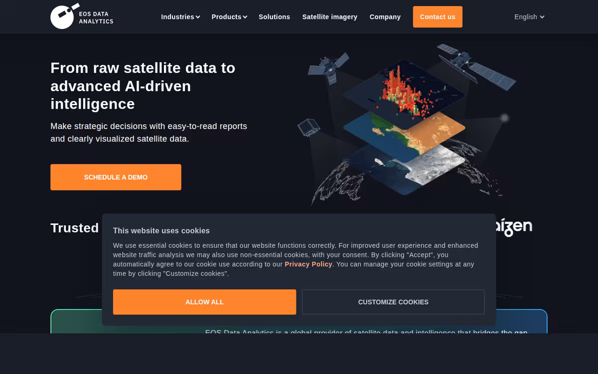 Satellite Data Analytics & Visualisation Solutions By EOSDA homepage screenshot