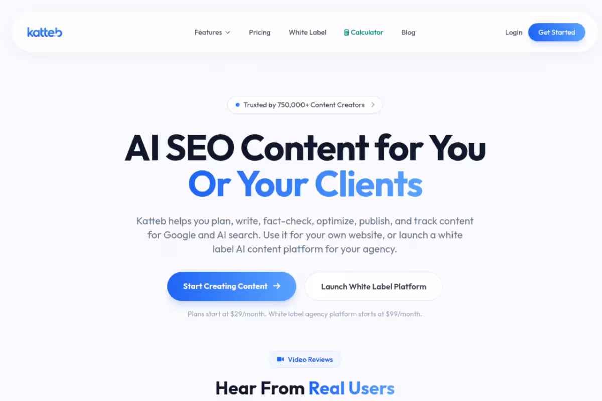 Katteb AI Article Writer homepage screenshot