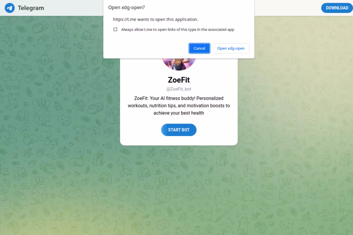 ZoeFit_bot homepage screenshot