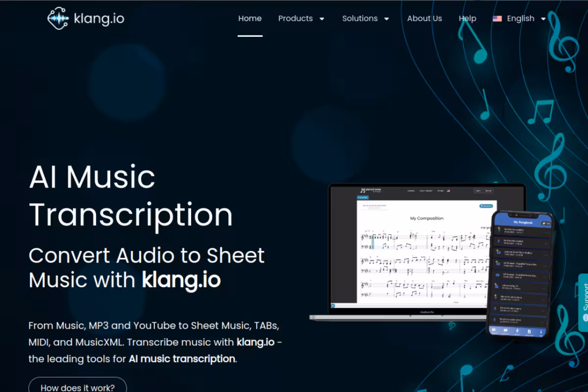 Klangio homepage screenshot