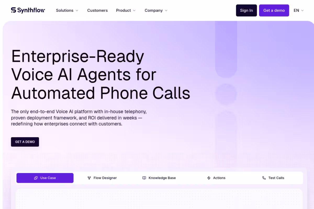 AI Voice Agent for Enterprise-Scale Phone Call Automation homepage screenshot