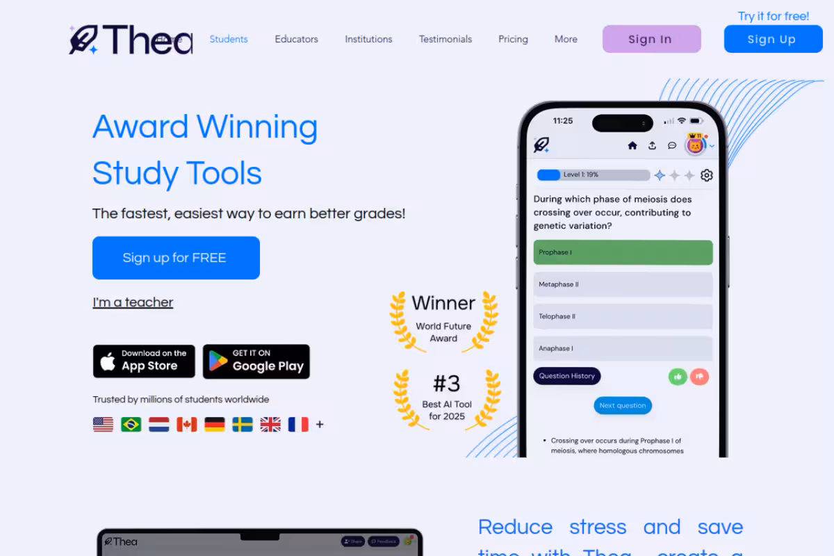 Thea homepage screenshot