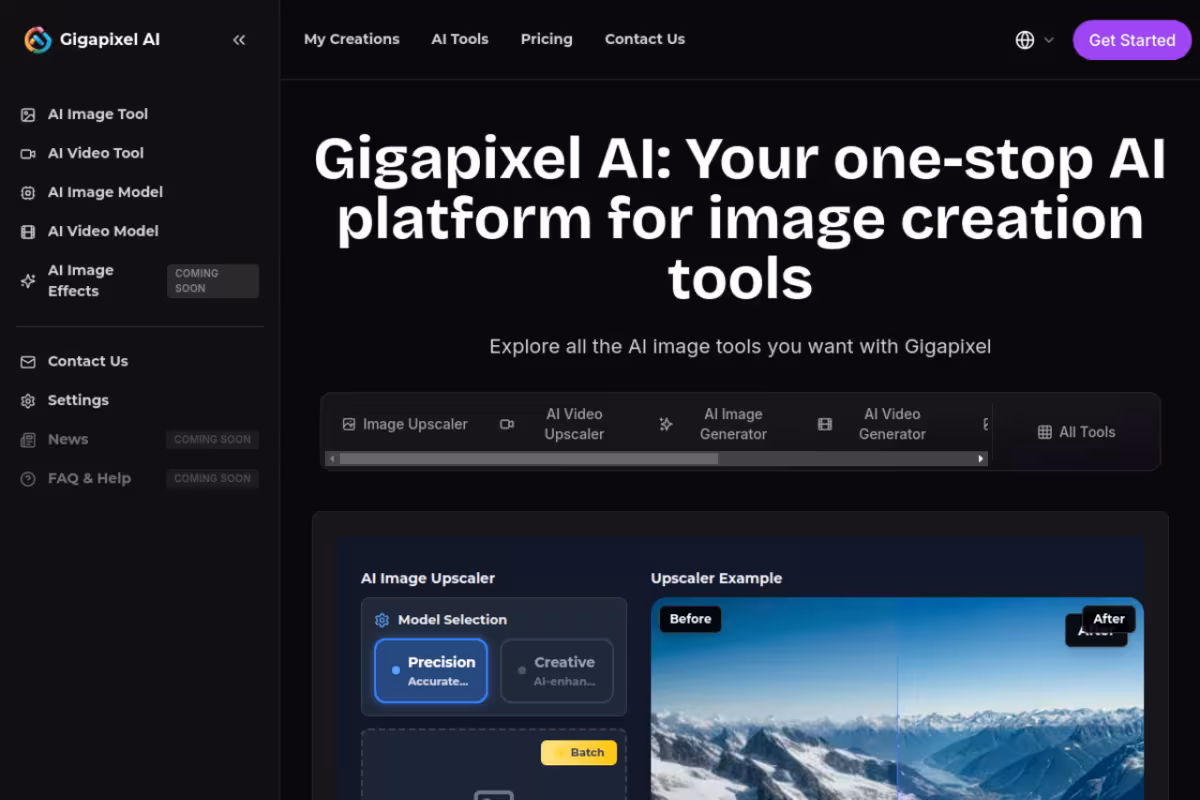 Gigapixel AI homepage screenshot