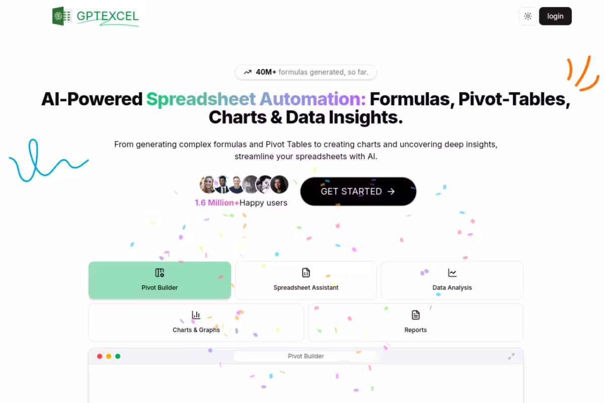GPT Excel homepage screenshot