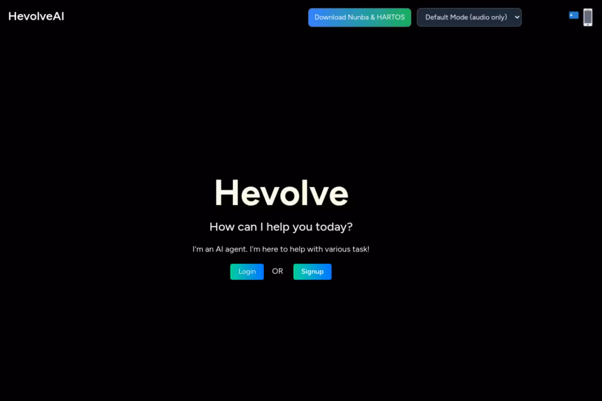 Hevolve AI homepage screenshot