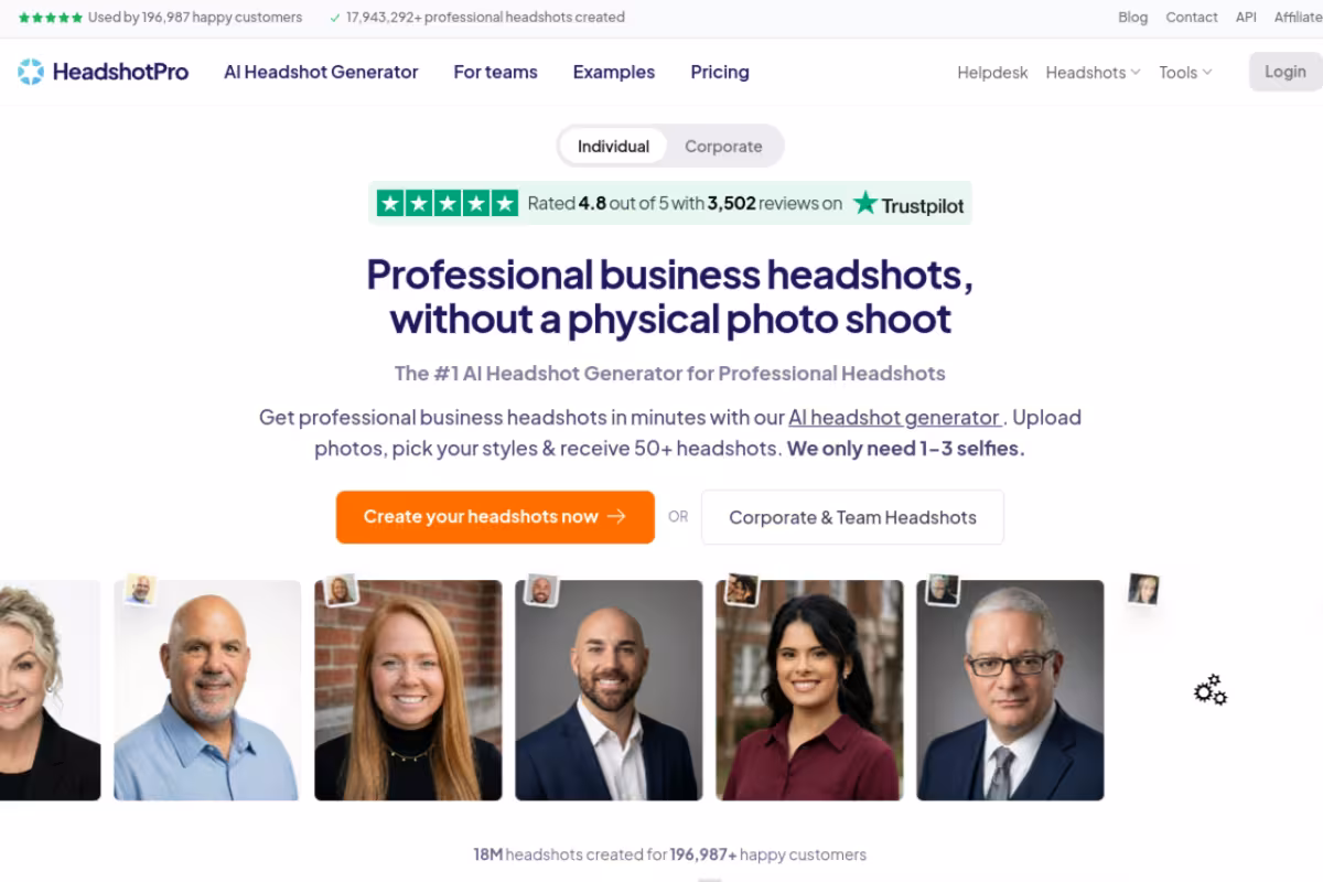 Headshotpro homepage screenshot