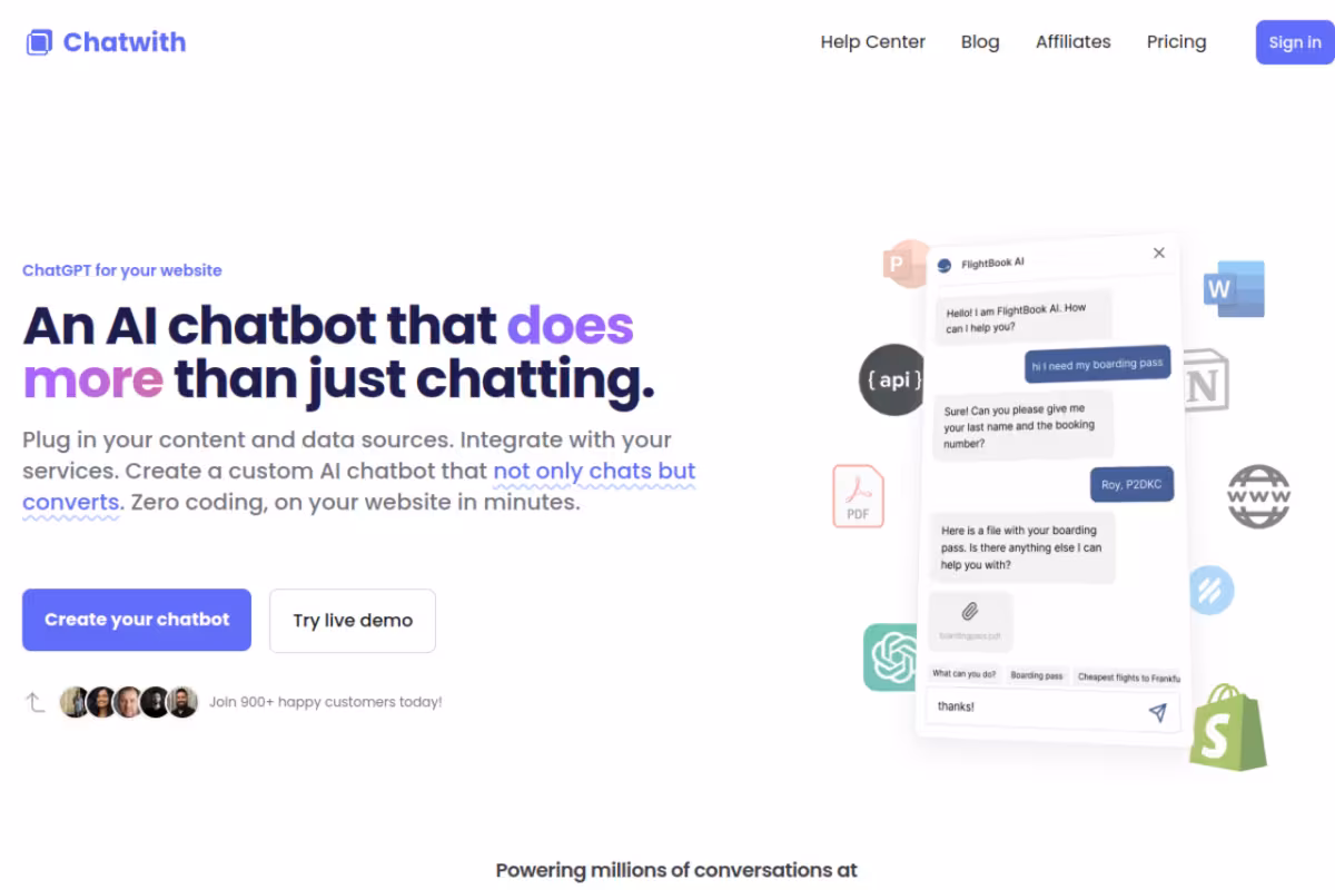 Chatwith homepage screenshot