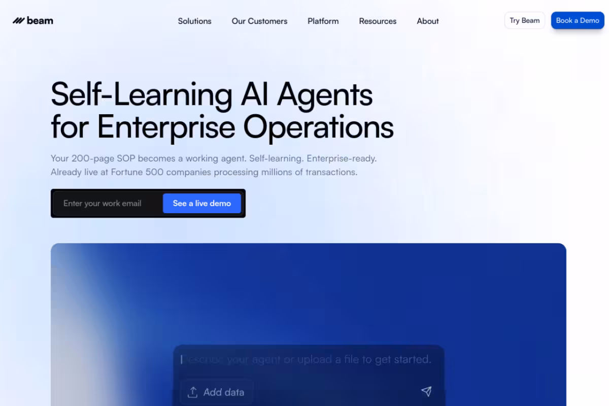 Beam AI homepage screenshot
