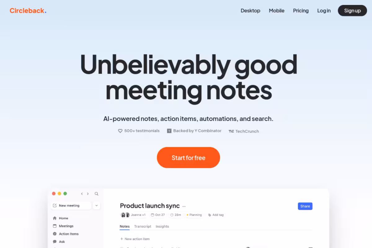 Circleback homepage screenshot