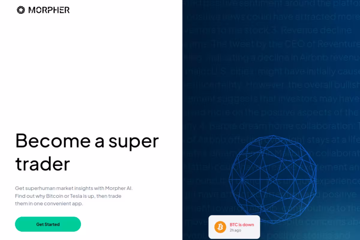 Become a super trader with Morpher AI homepage screenshot