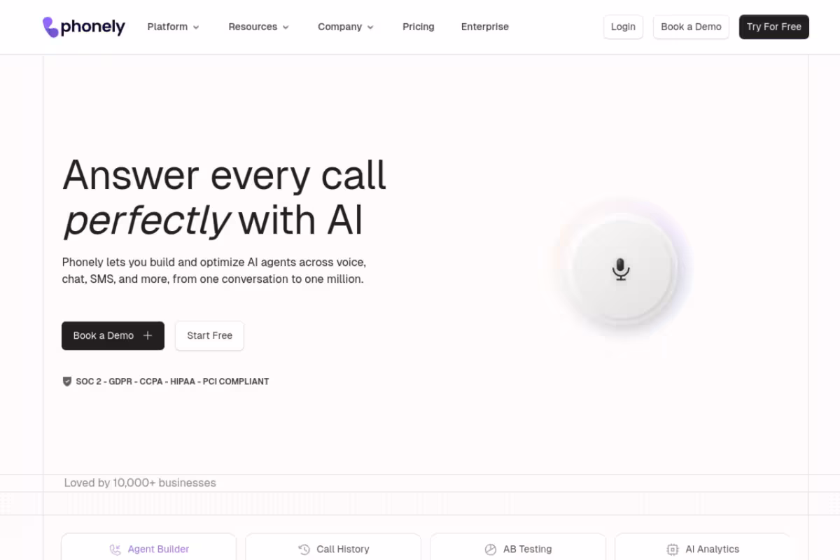 Phonely AI homepage screenshot