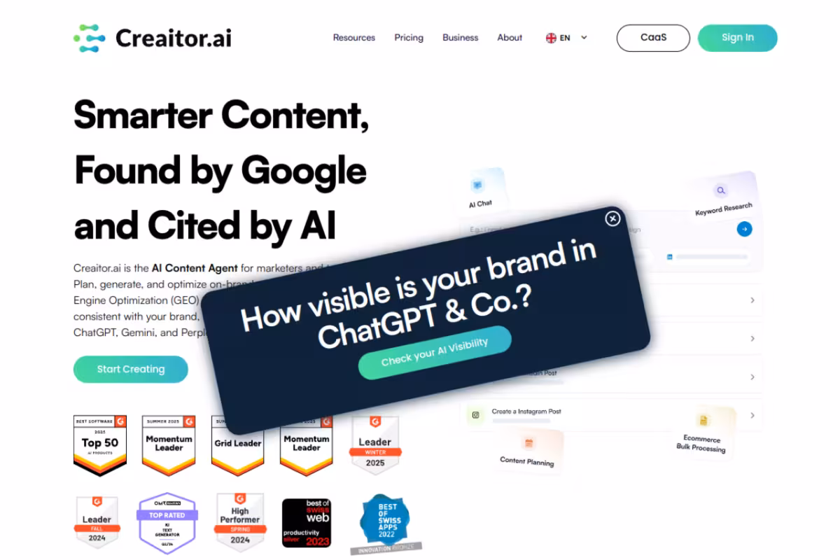 Creaitor homepage screenshot