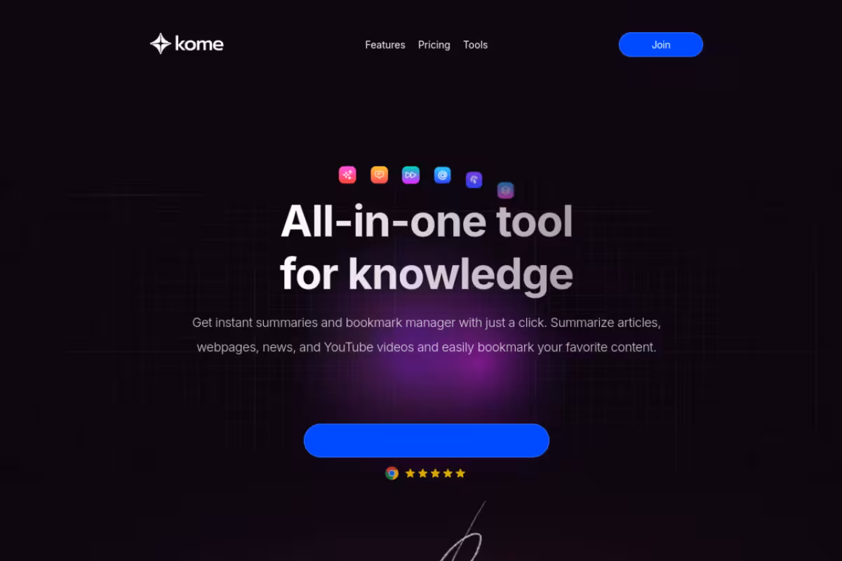 Kome Summarizer homepage screenshot