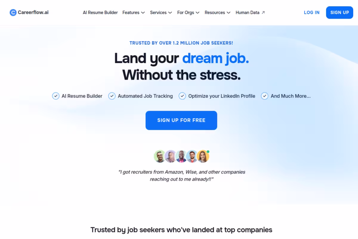 Careerflow homepage screenshot