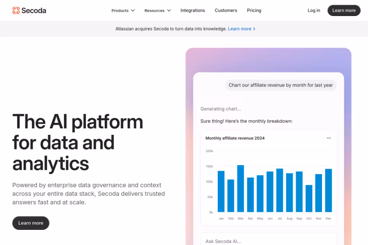Secoda homepage screenshot