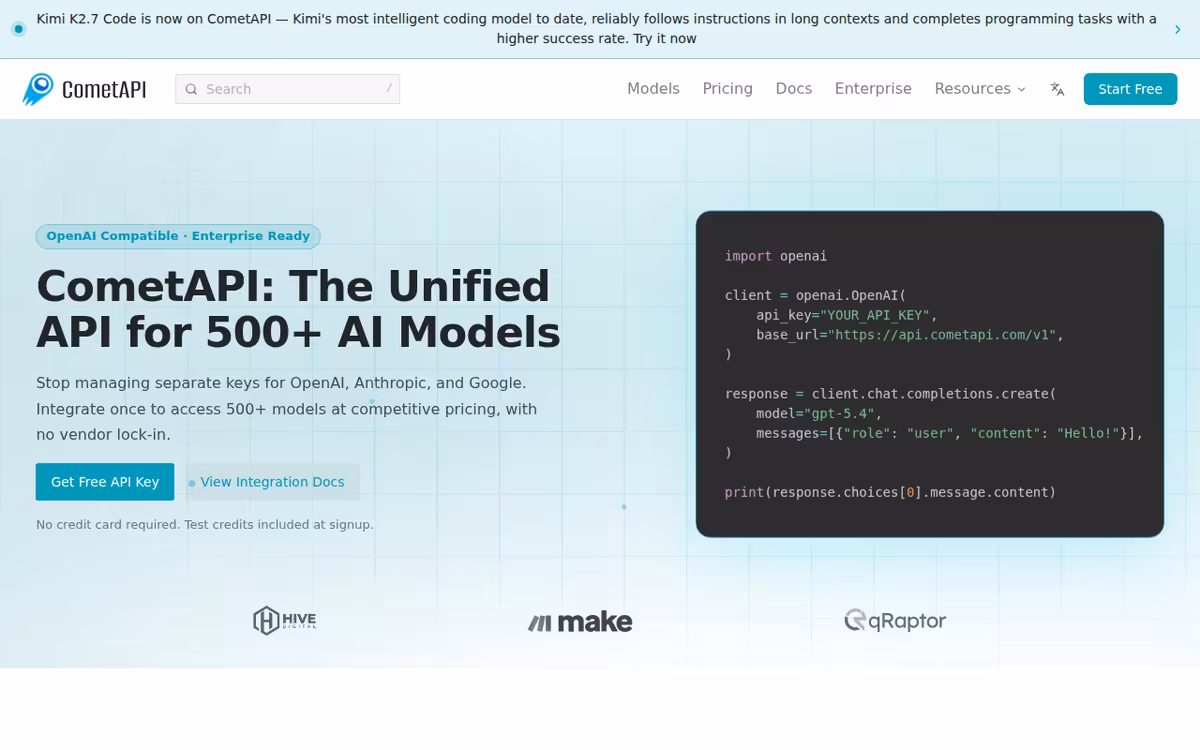 CometAPI homepage screenshot