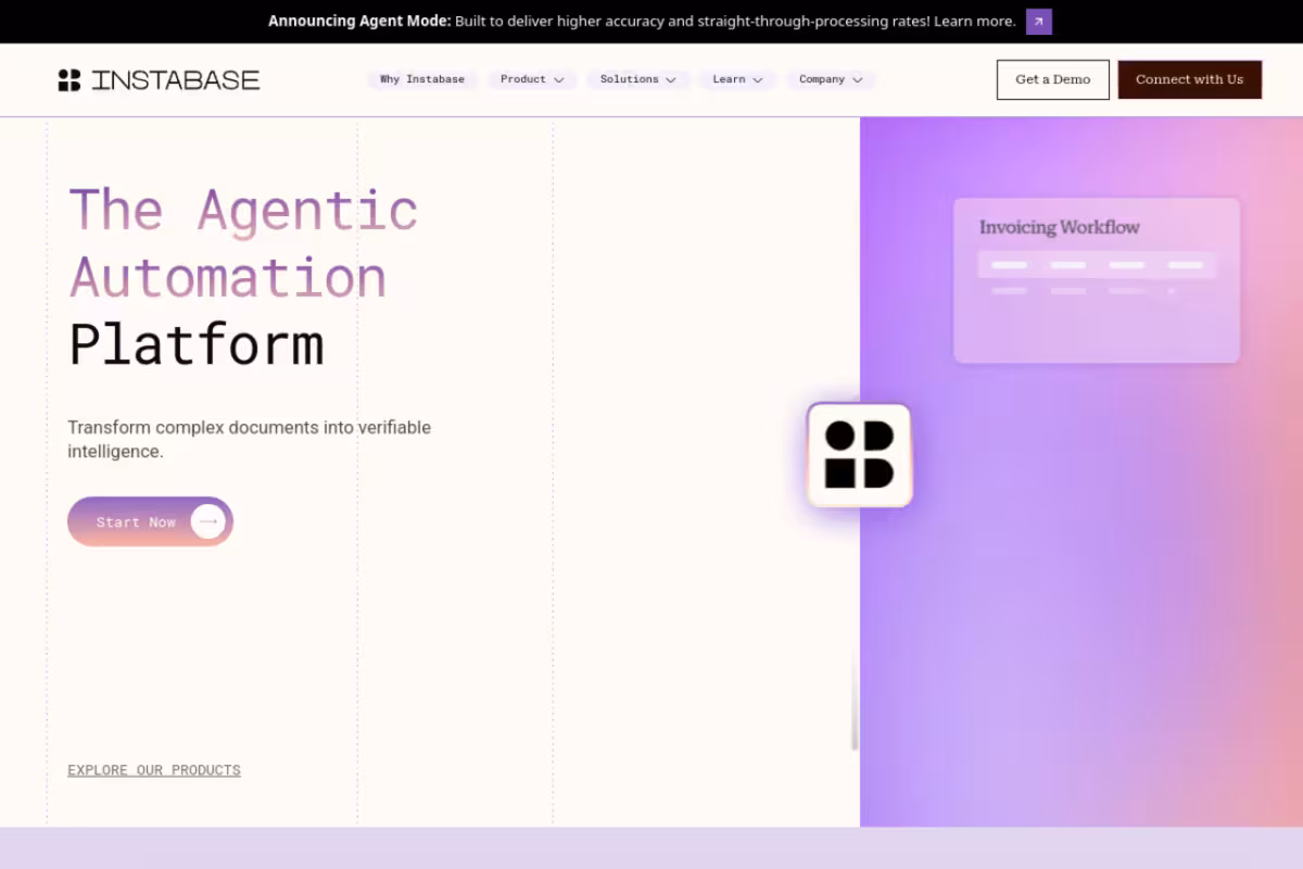 Transform complex, document-heavy workflows with AI agents homepage screenshot