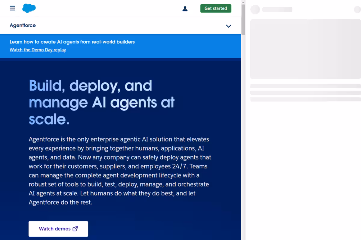 Agentforce homepage screenshot