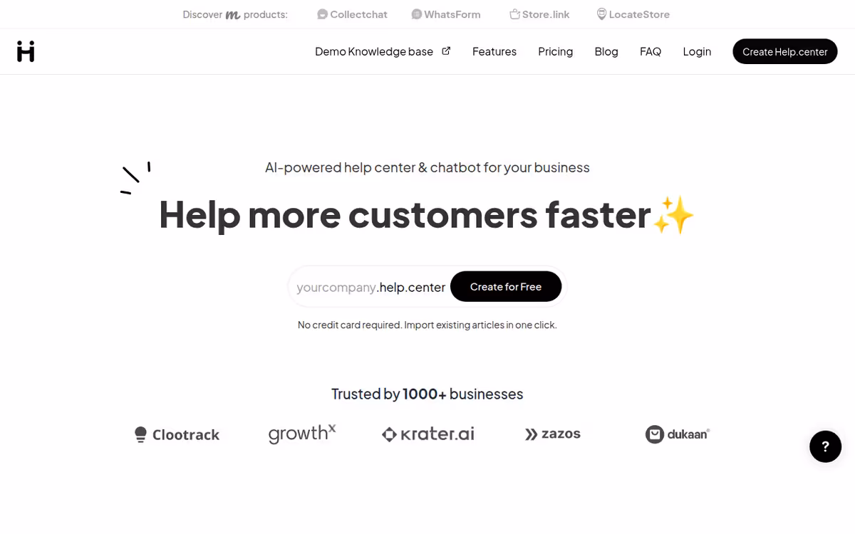 Help Center homepage screenshot