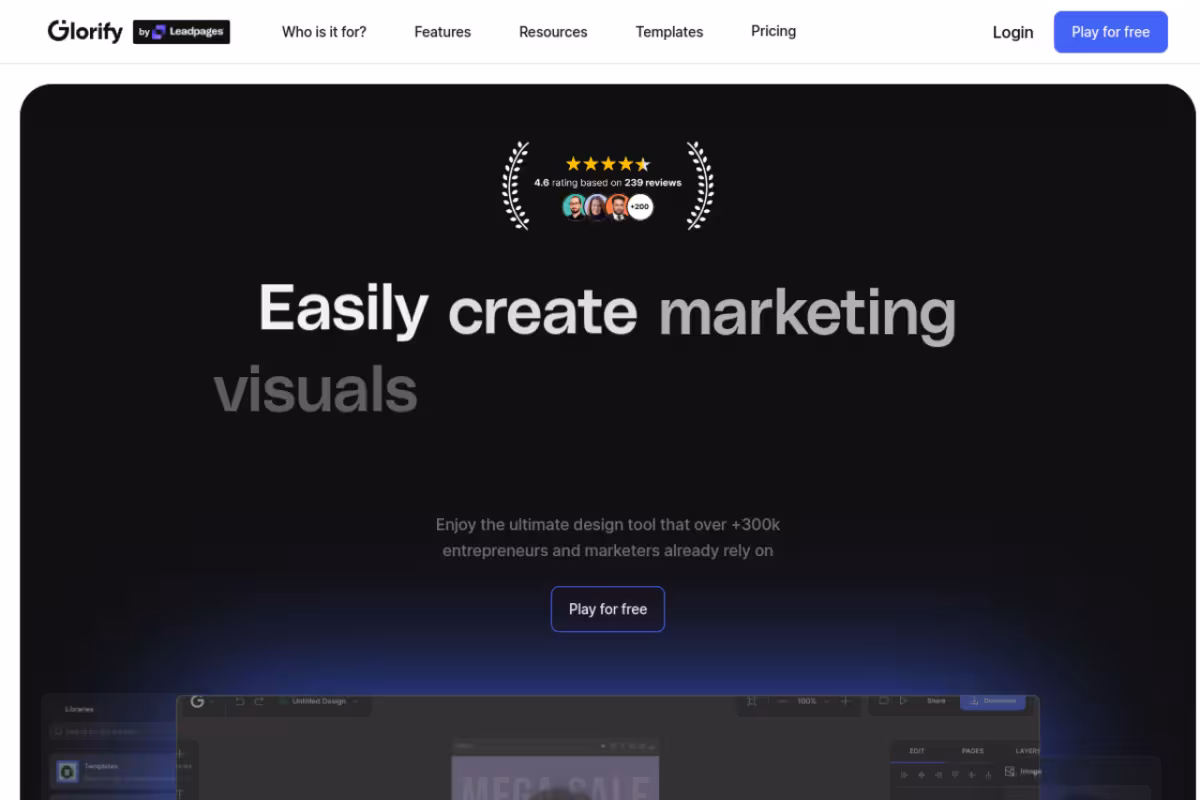 Glorify homepage screenshot