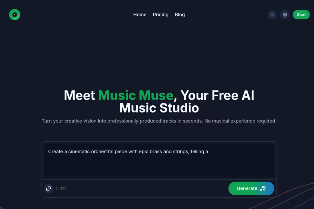 Music Muse homepage screenshot