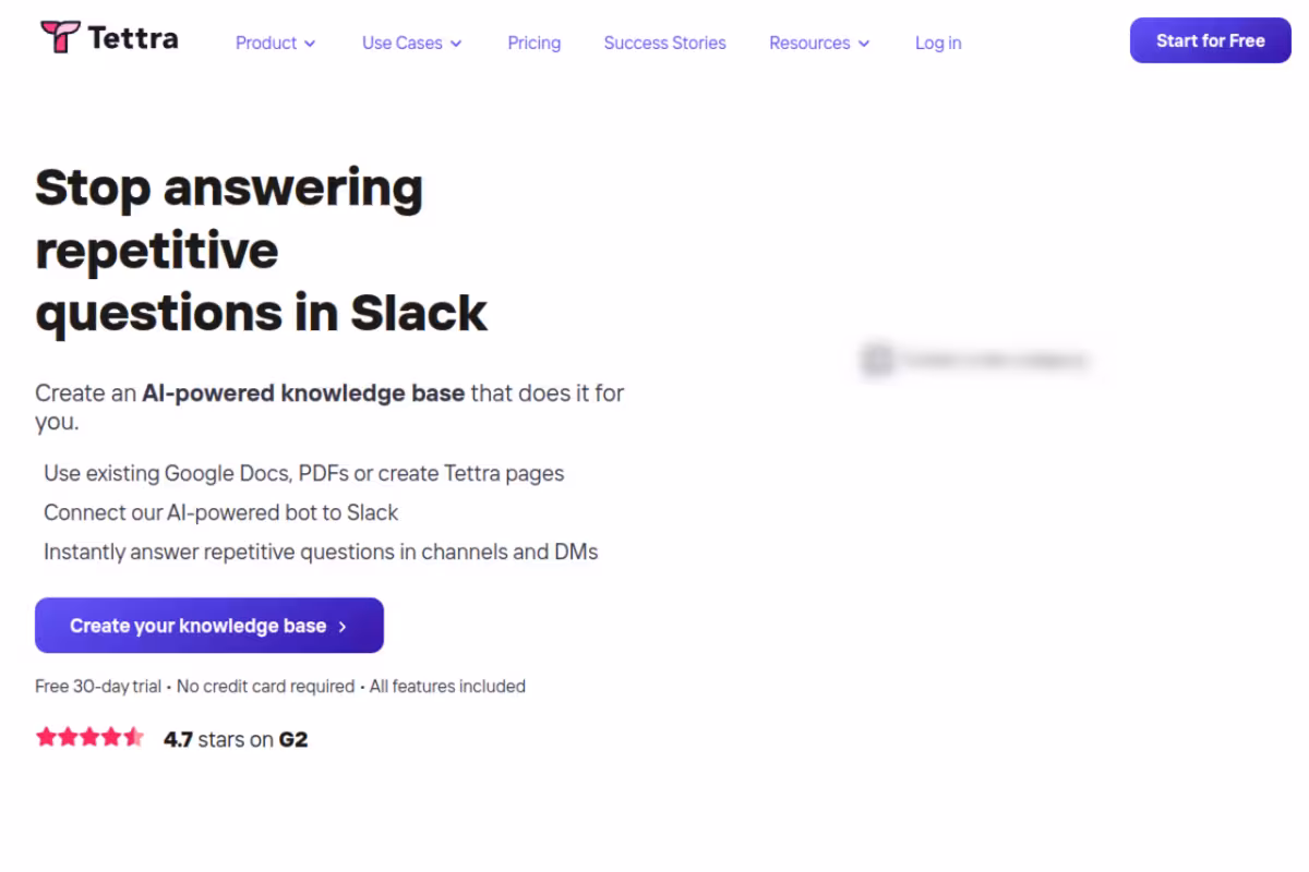 Tettra homepage screenshot