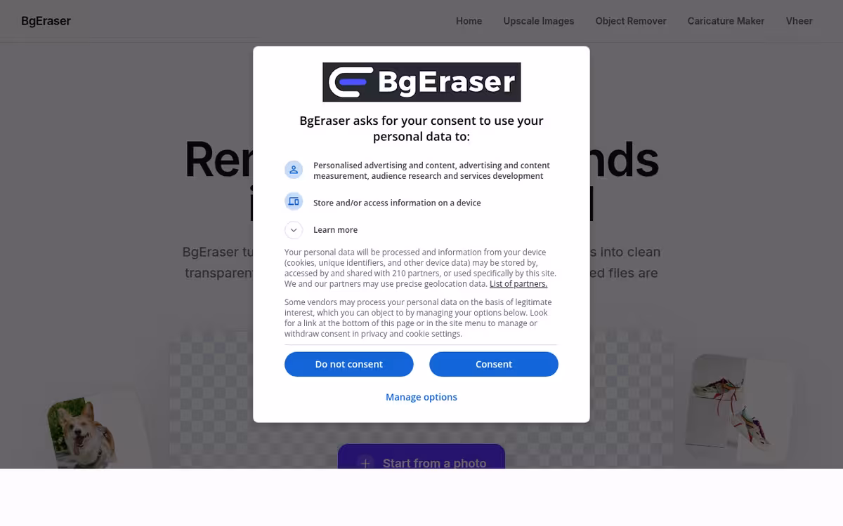 Bg Eraser homepage screenshot