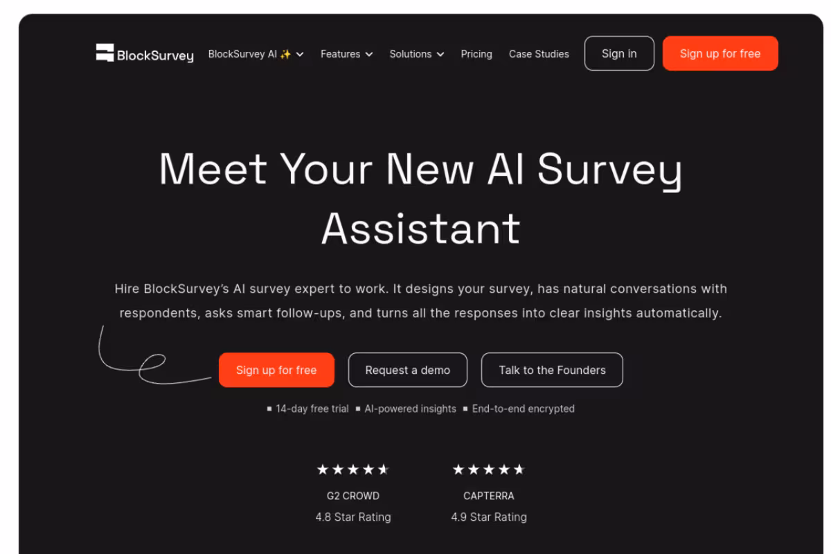 BlockSurvey homepage screenshot