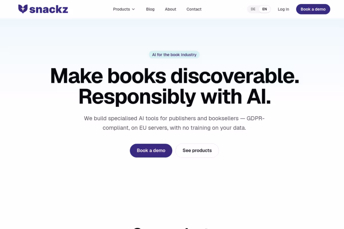 Snackz.ai homepage screenshot