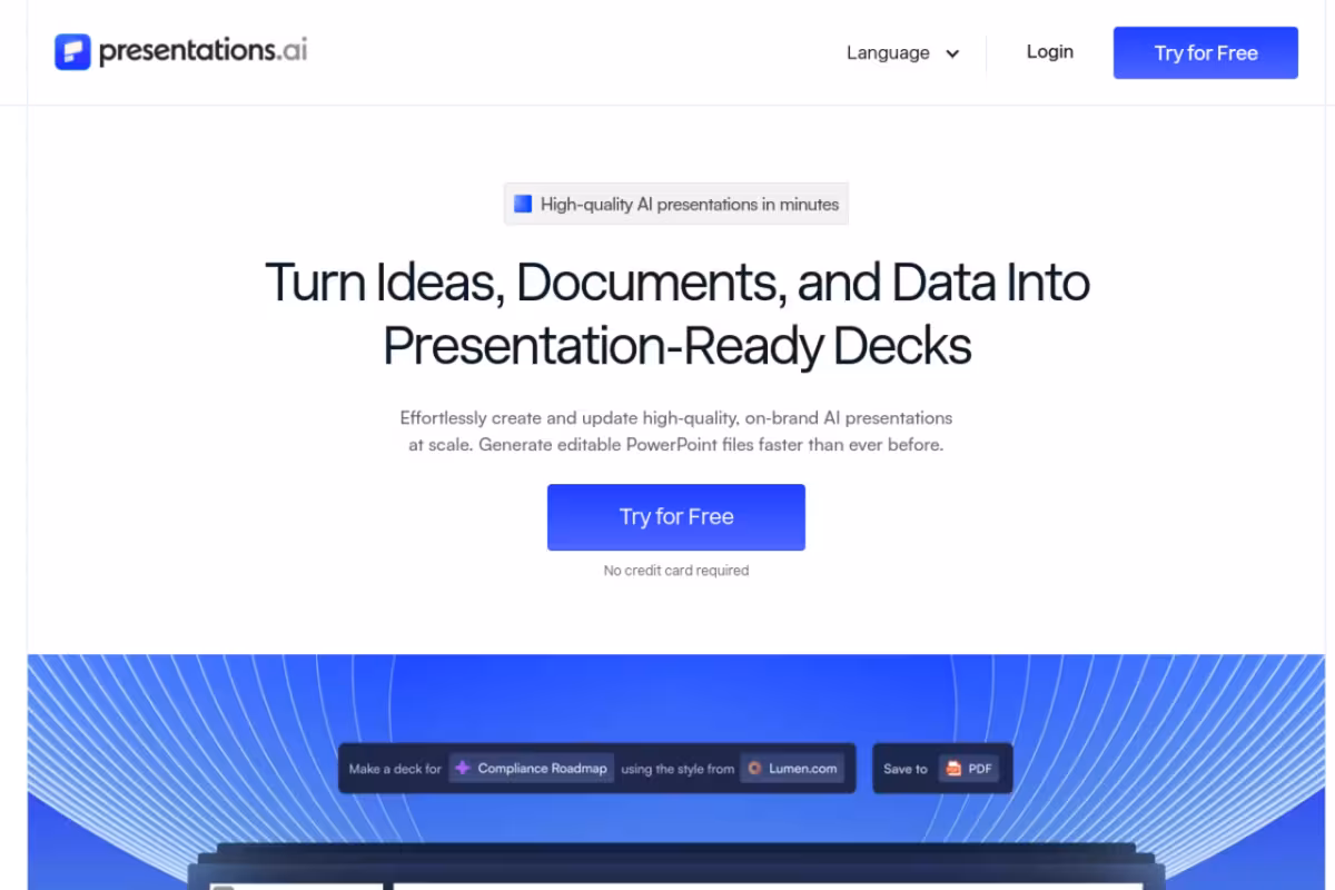 Presentations.AI homepage screenshot