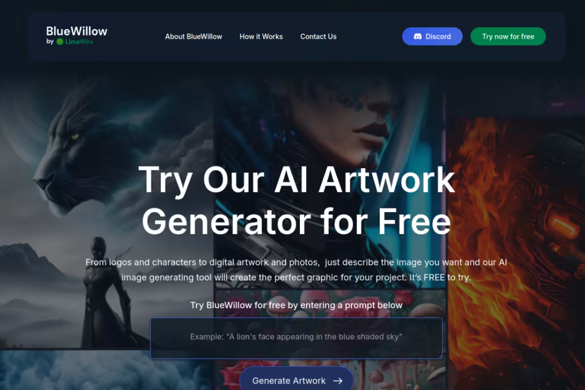 BlueWillow homepage screenshot