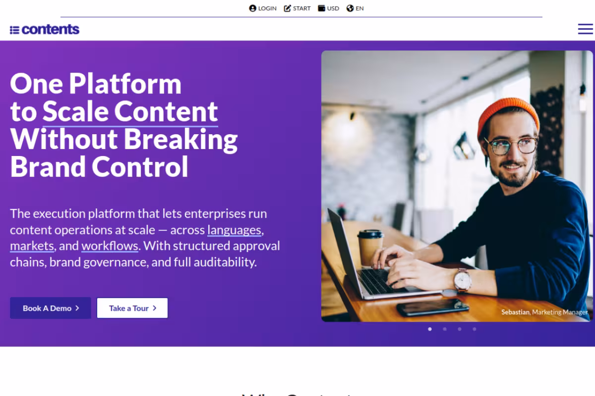 Contents homepage screenshot
