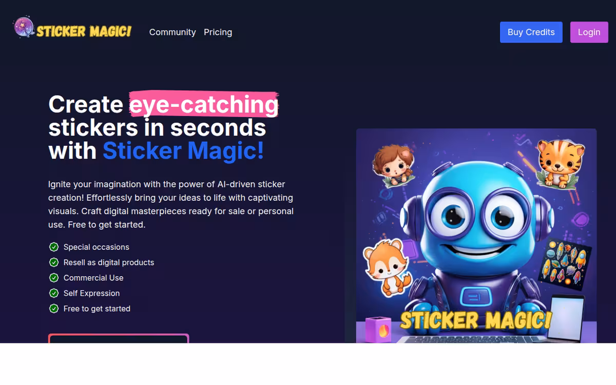 Sticker Magic homepage screenshot