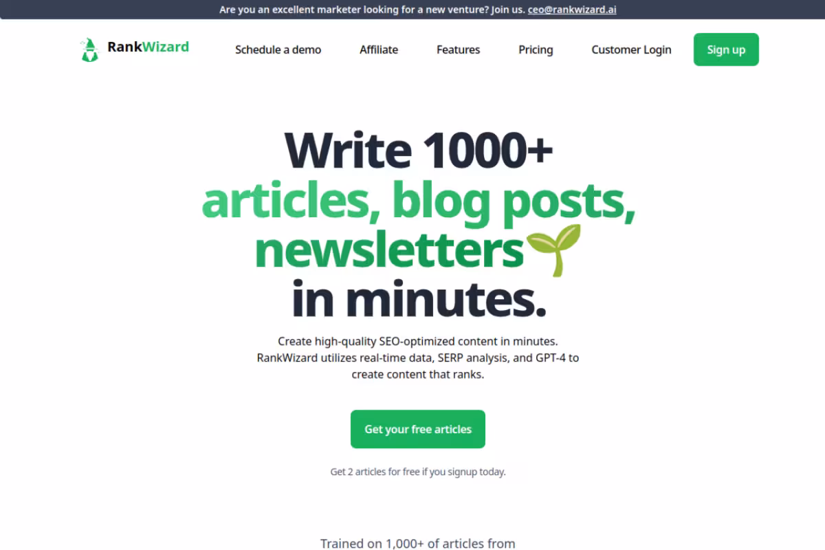 RankWizard homepage screenshot