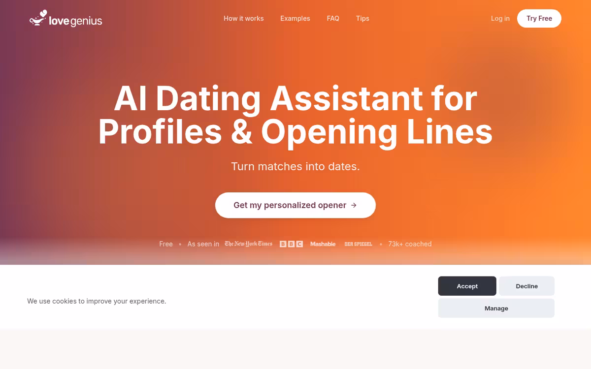 Lovegenius homepage screenshot