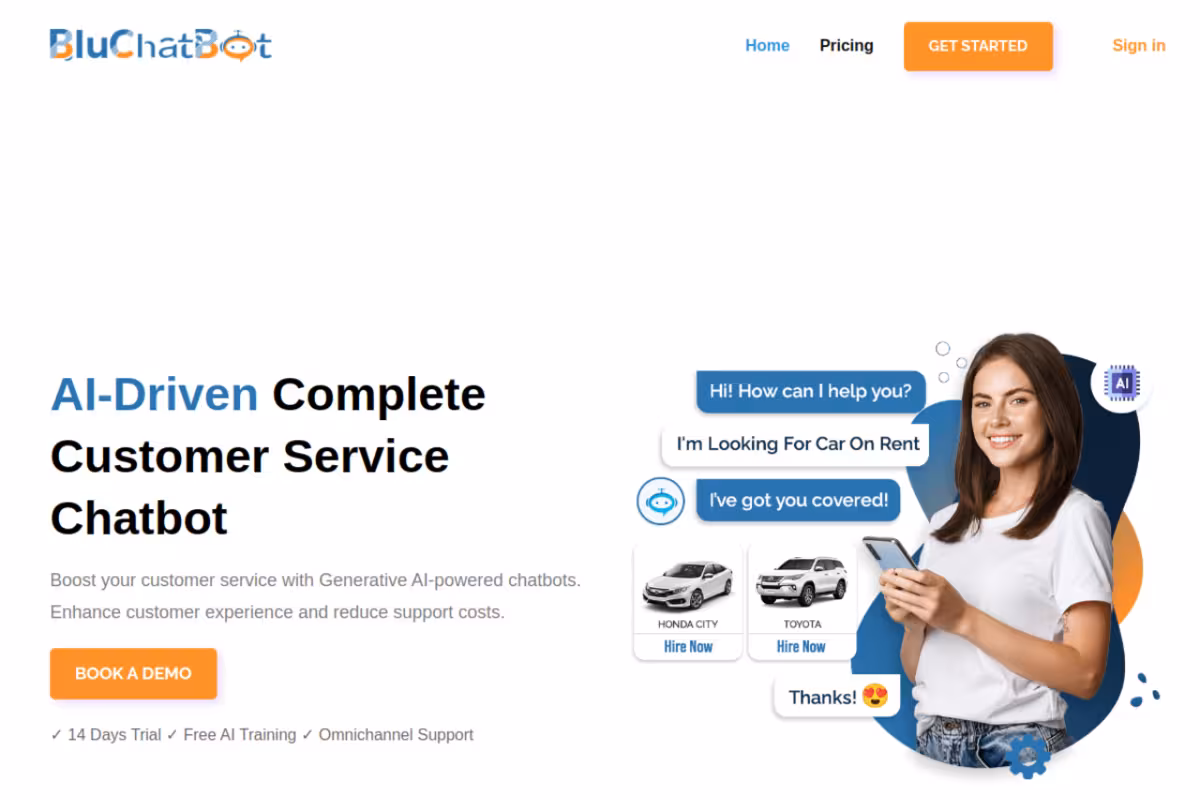 BluChatBot homepage screenshot