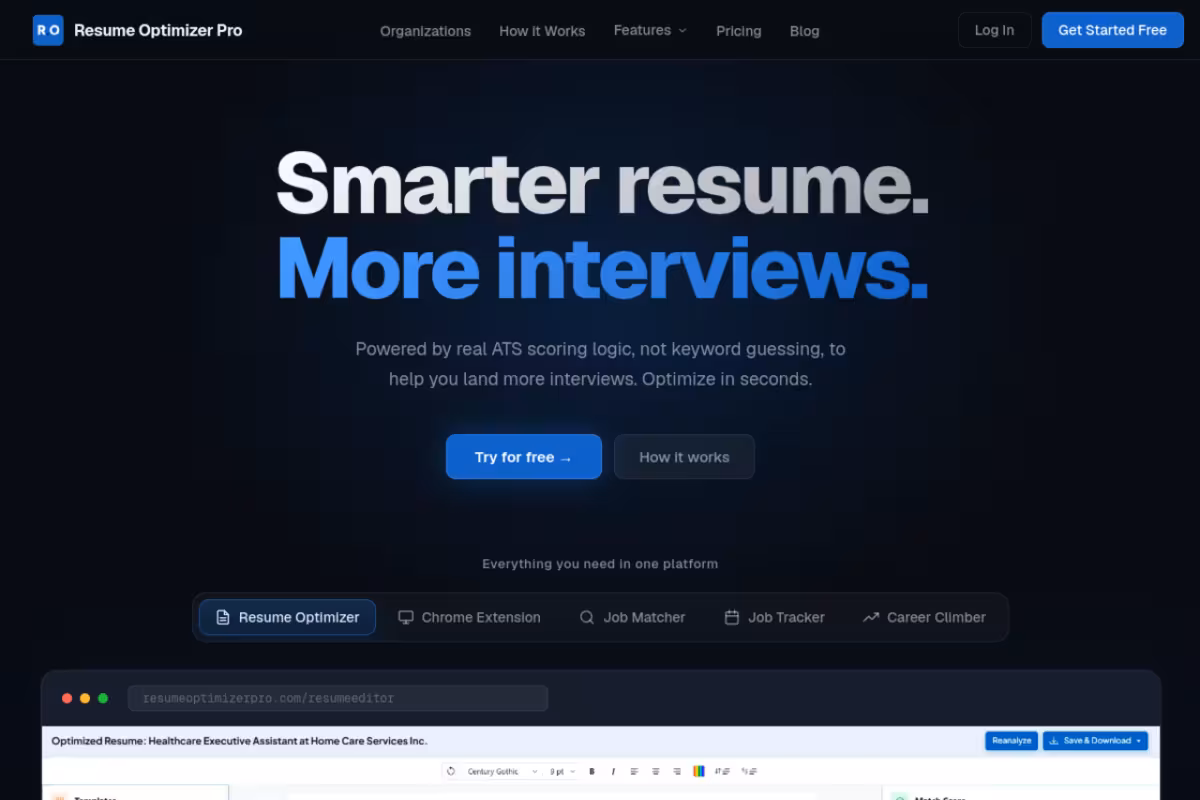 Resume Optimizer homepage screenshot