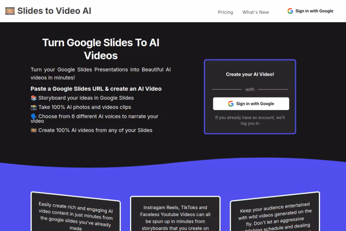AI Slides to Videos homepage screenshot