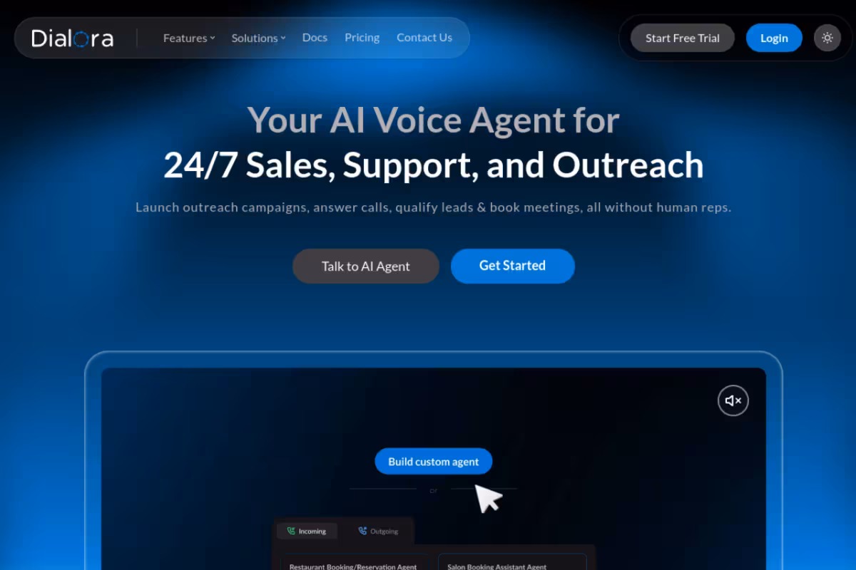 Dialora.ai homepage screenshot