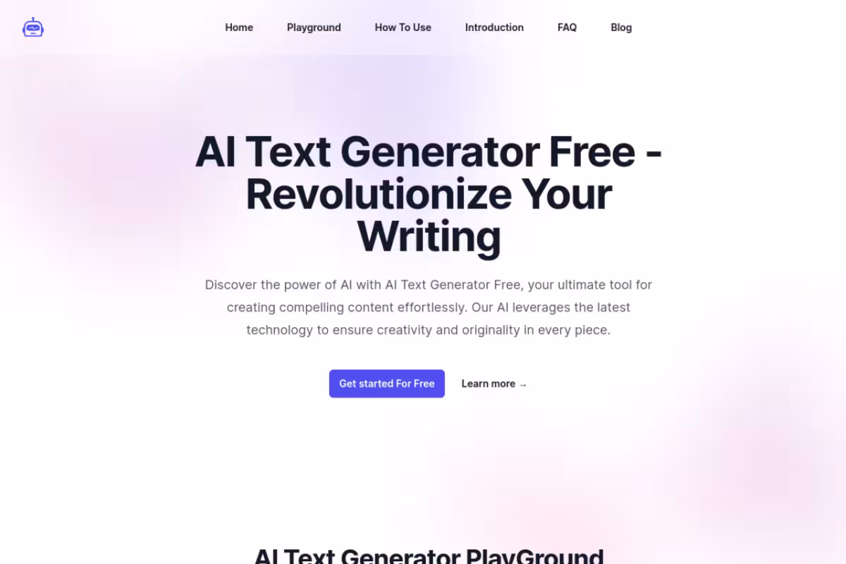 AI Text Generator Free homepage screenshot