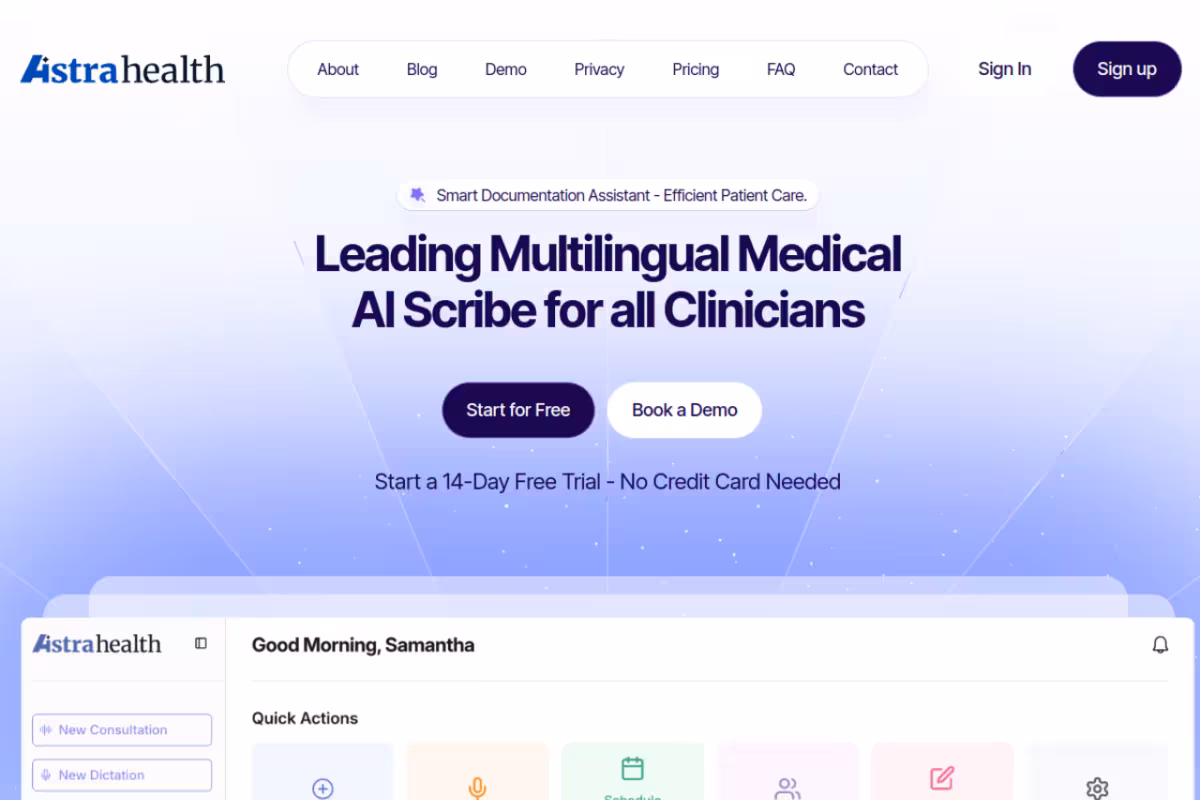 Astra Health homepage screenshot