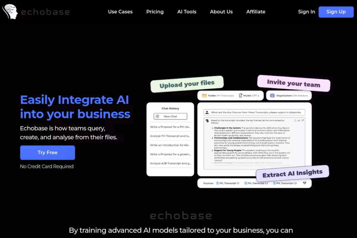 Echobase homepage screenshot