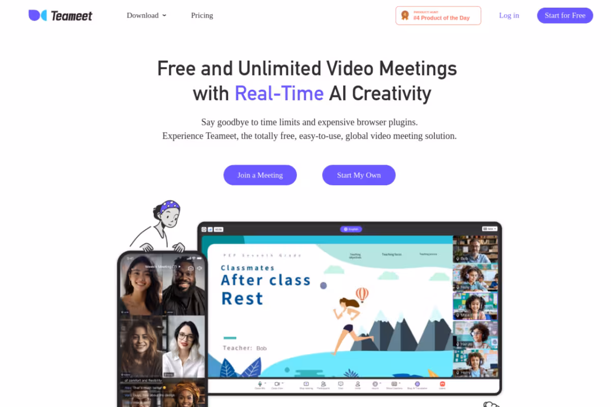 Teameet, AI Speech Translation for Multilingual Meetings homepage screenshot