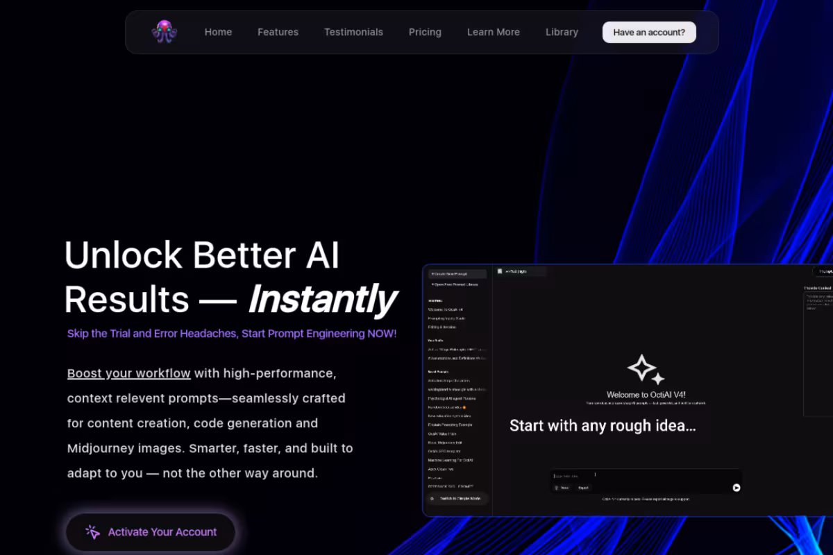 OctiAI homepage screenshot