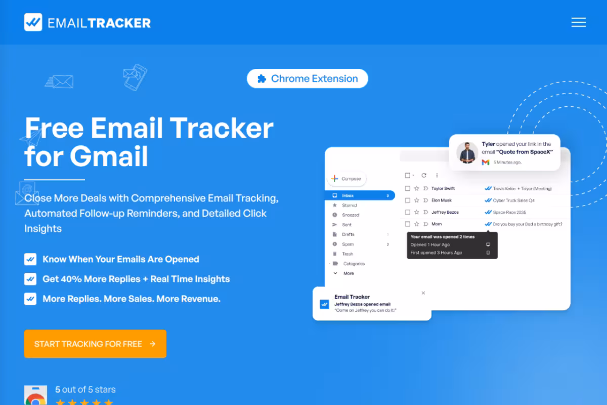 Email Tracker homepage screenshot