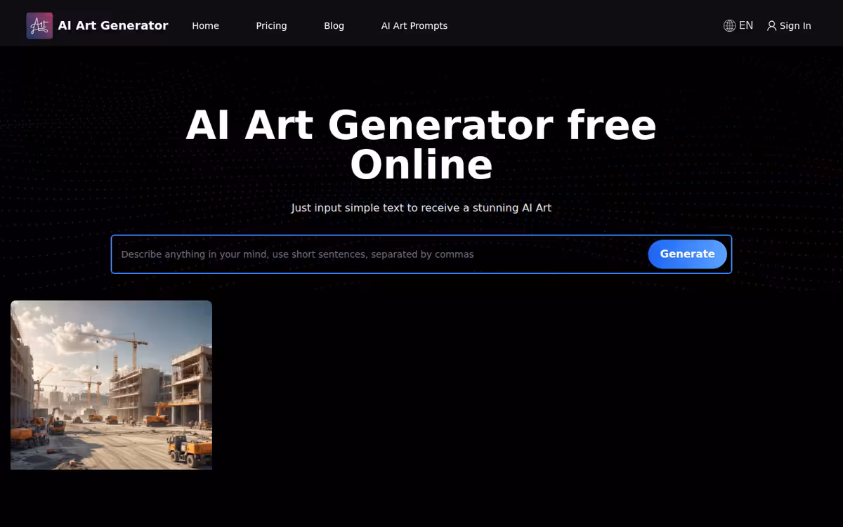 AI Art Generator Free Online homepage screenshot