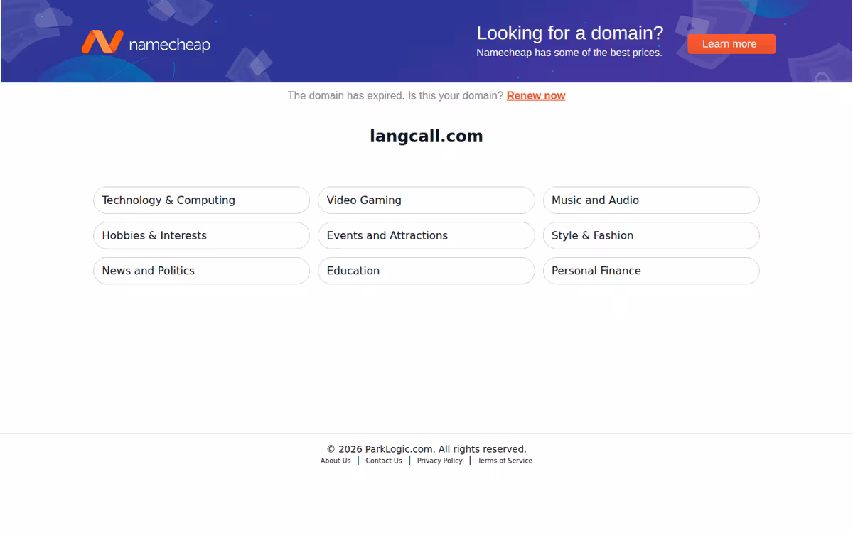 LangCall homepage screenshot