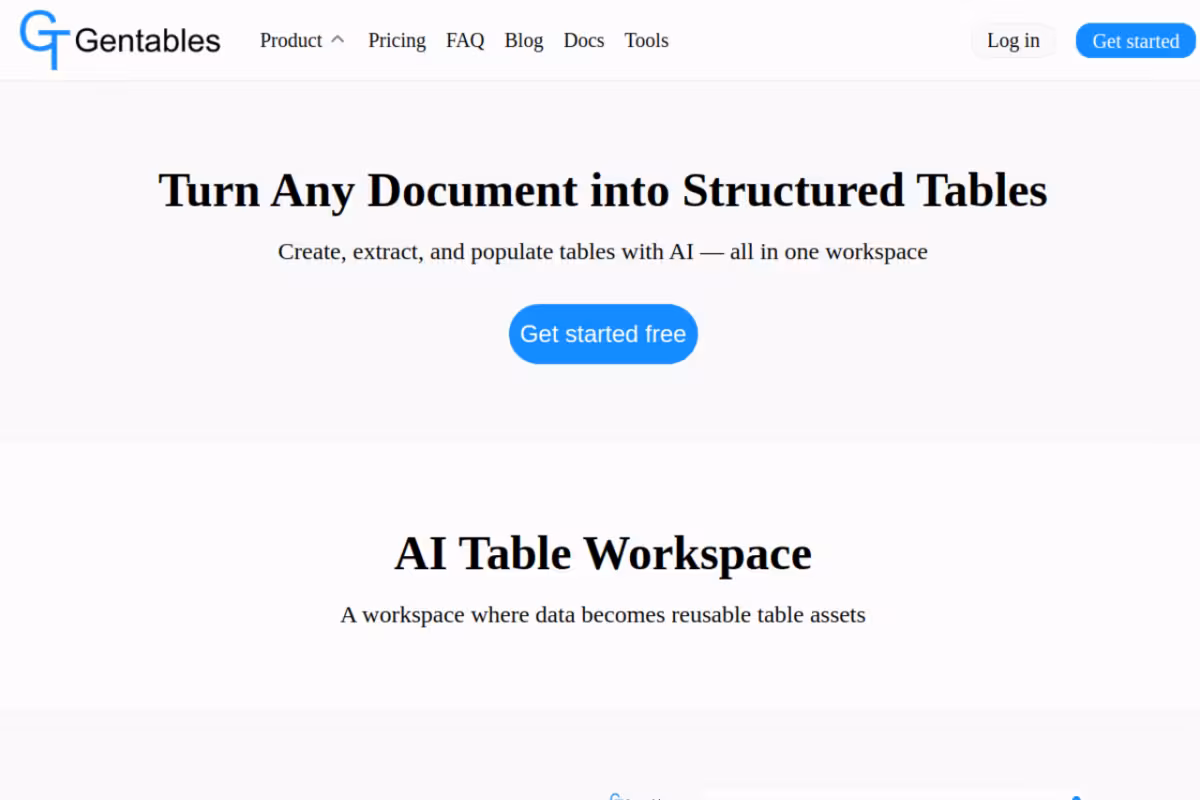 Gentables homepage screenshot